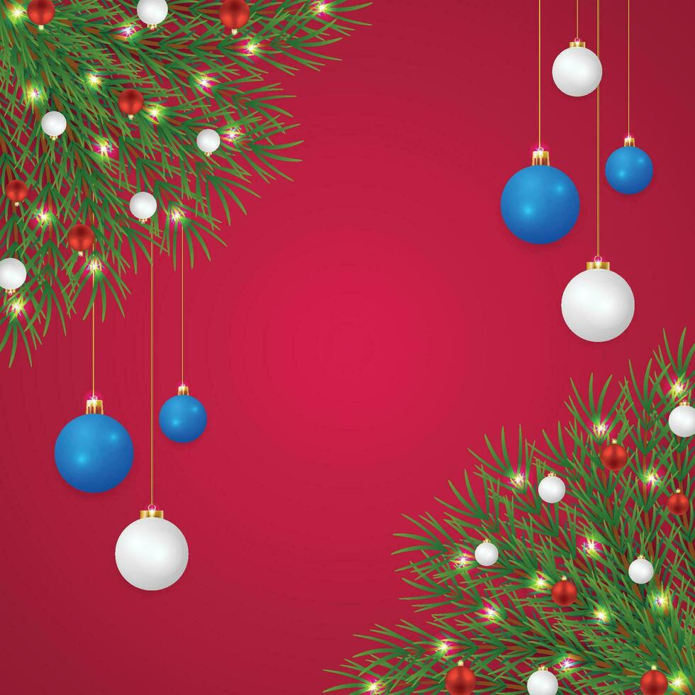 Realistic Christmas posts with green leaves with and light with red and white balls vector