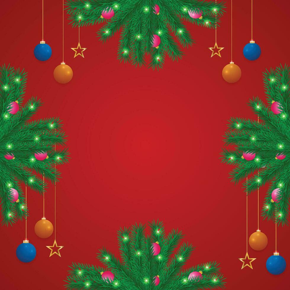 Merry Christmas posts with leaves and balls with golden stars and light vector