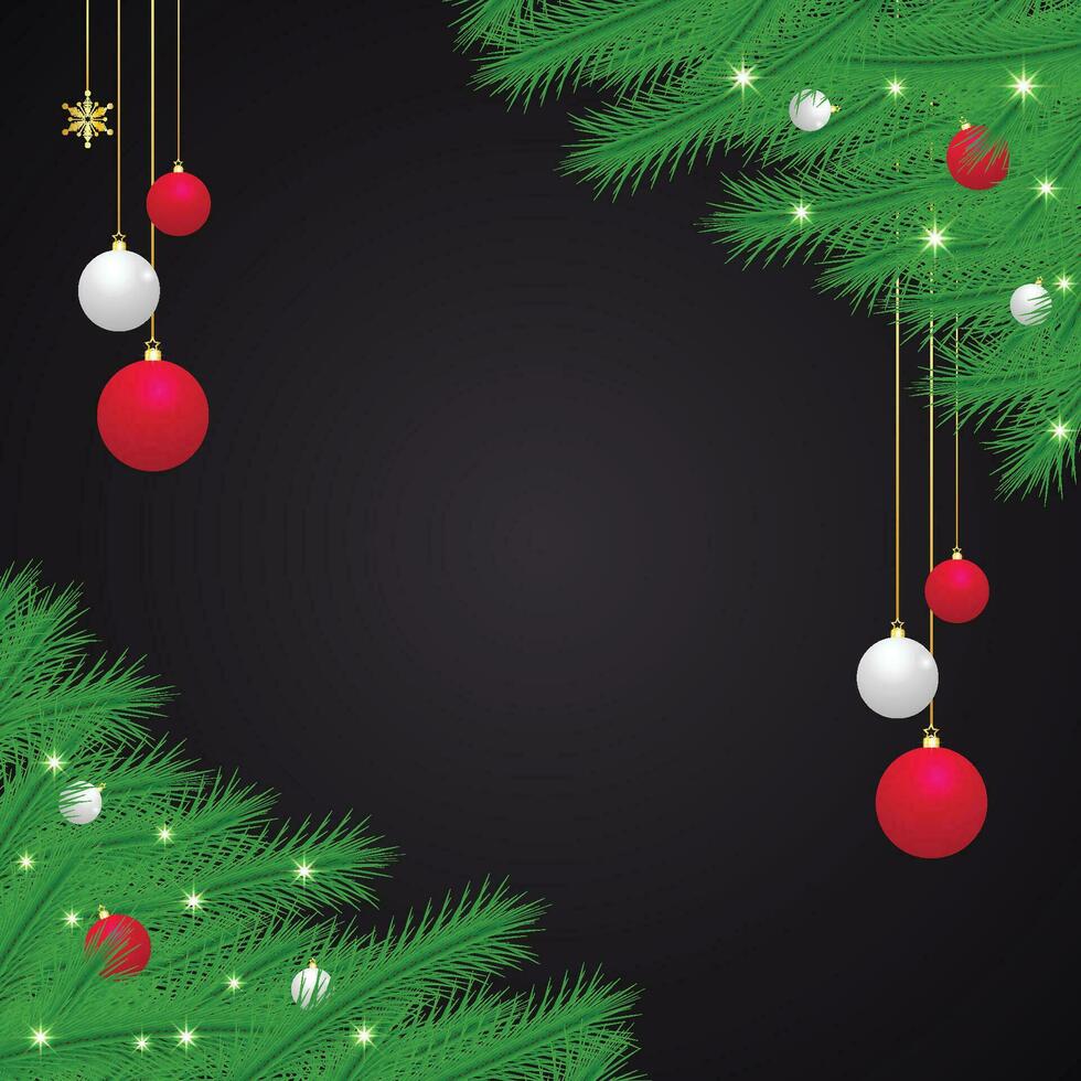 Christmas post with green leaves and red with white balls and light vector