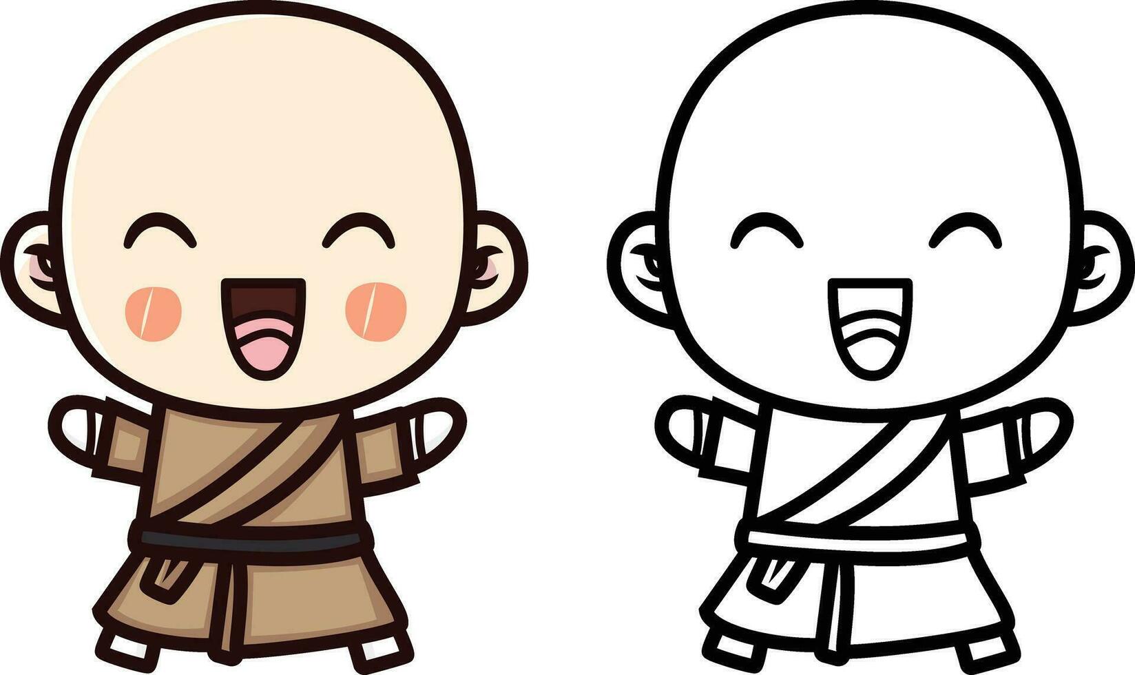 Cute happy monk doodle style vector illustration, Cute monk, religious shaolin monk cute doodle style stock vector image