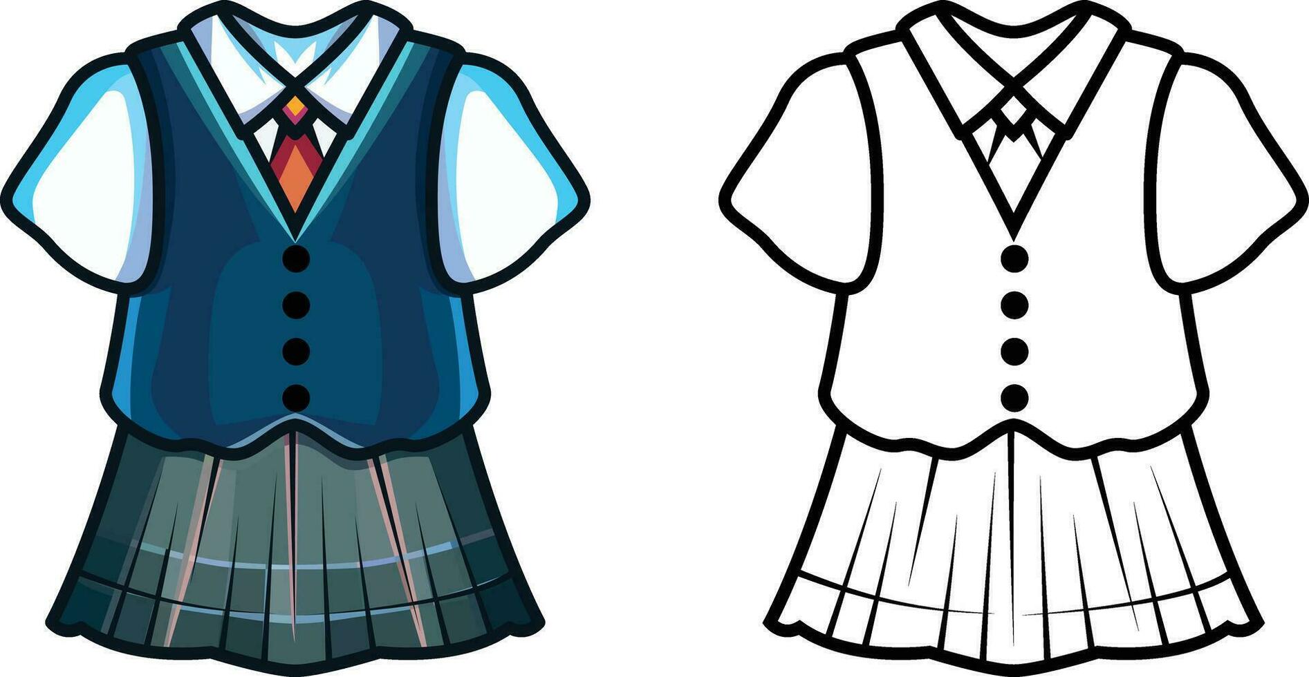 Japanese girls school uniform vector illustration , Primary school , pre school uniform cartoon style vector image