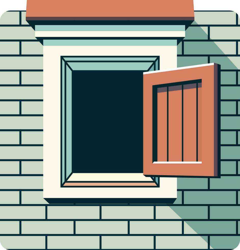 Attic door of the scuttle is slightly opened, giving a subtle invitation, vector illustration, small window on a wall brick, window opened stock vector image