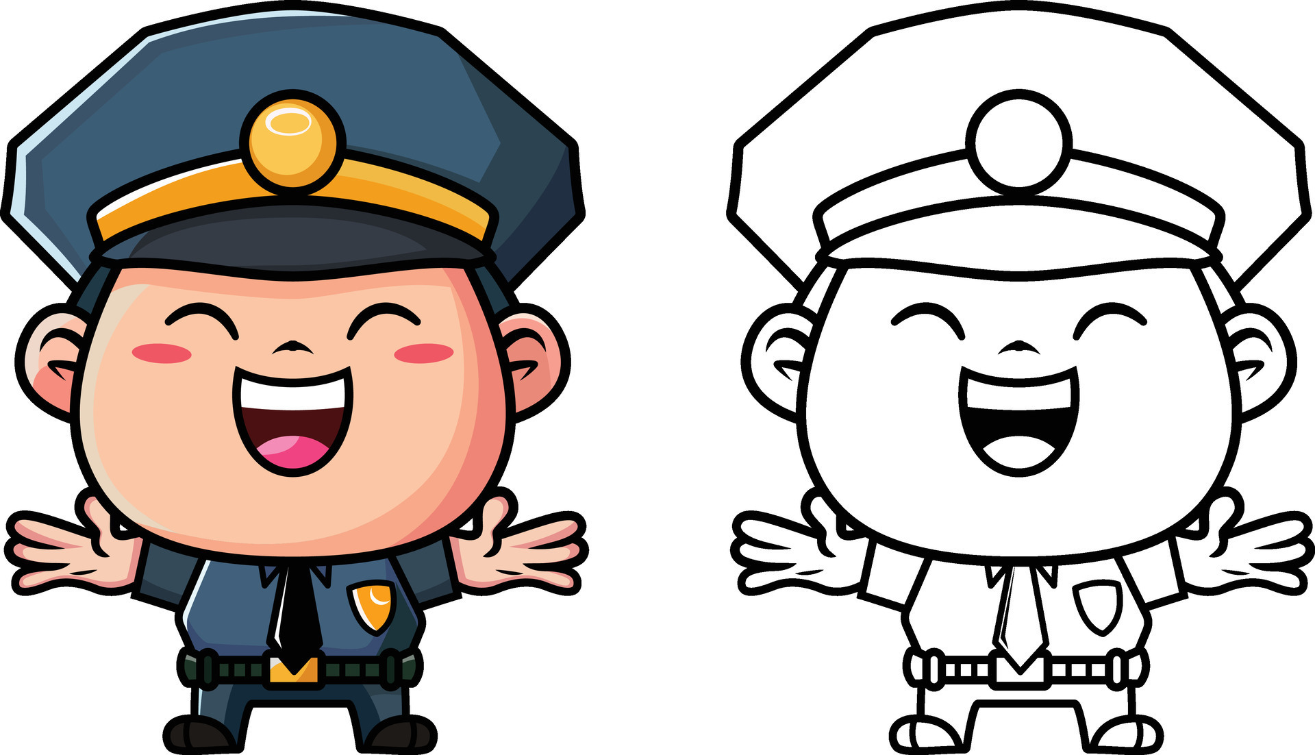 Happy Policeman, security guard cartoon vector illustration, Happy