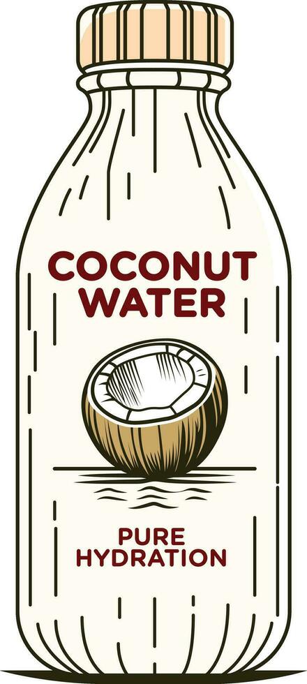 Eco friendly coconut water bottle, Coconut water drink, Coconut products, pure hydration, bottle of coconut water, stock vector image