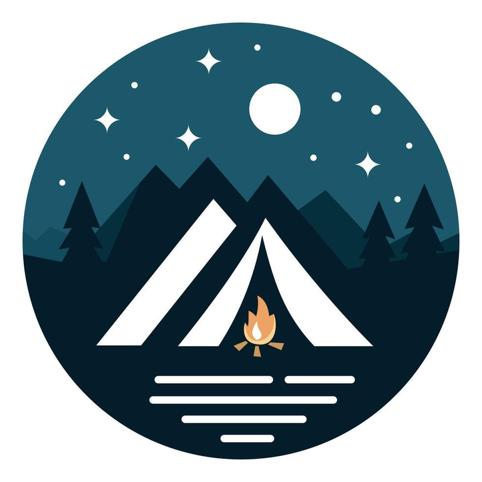 Night camping logo template, camping with fire and tent simple logo symbol icon stock vector image