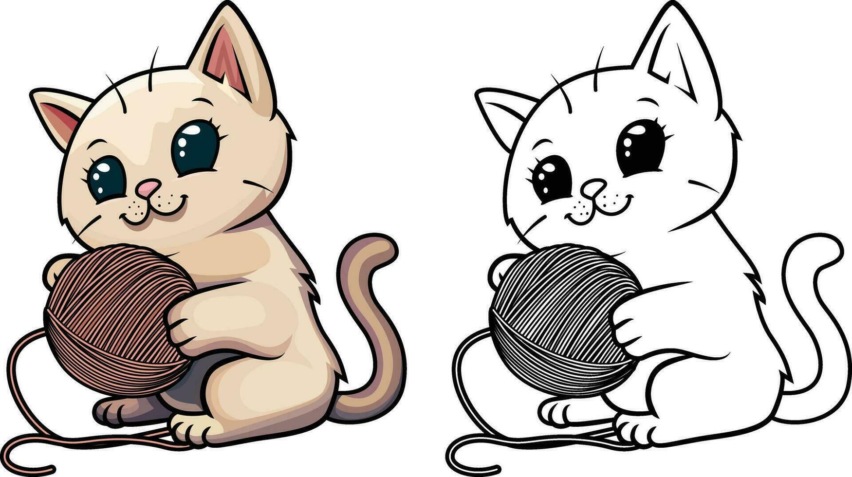 Cute cat playing with a Yarn vector illustration, kitten playing with wool , cat playing with a ball vector image