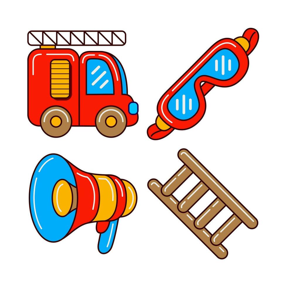 firefighter objects vector illustrations set