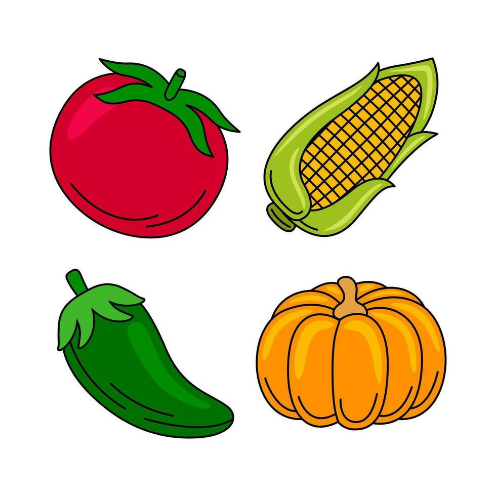 vegetable objects vector illustrations set