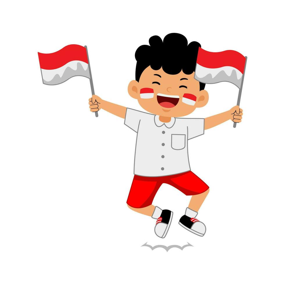 niña niños celebrar Indonesia independencia día vector