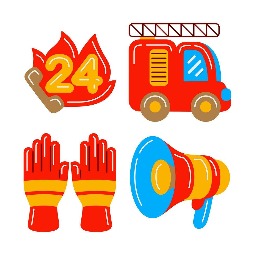 firefighter objects vector illustrations set