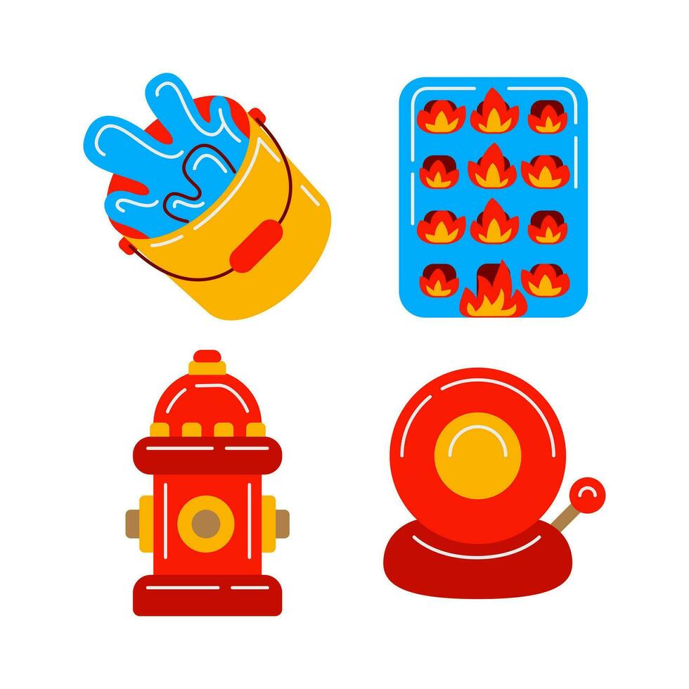 firefighter objects vector illustrations set