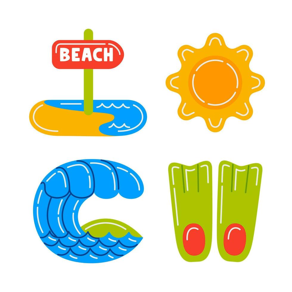 beach travel objects vector illustrations set