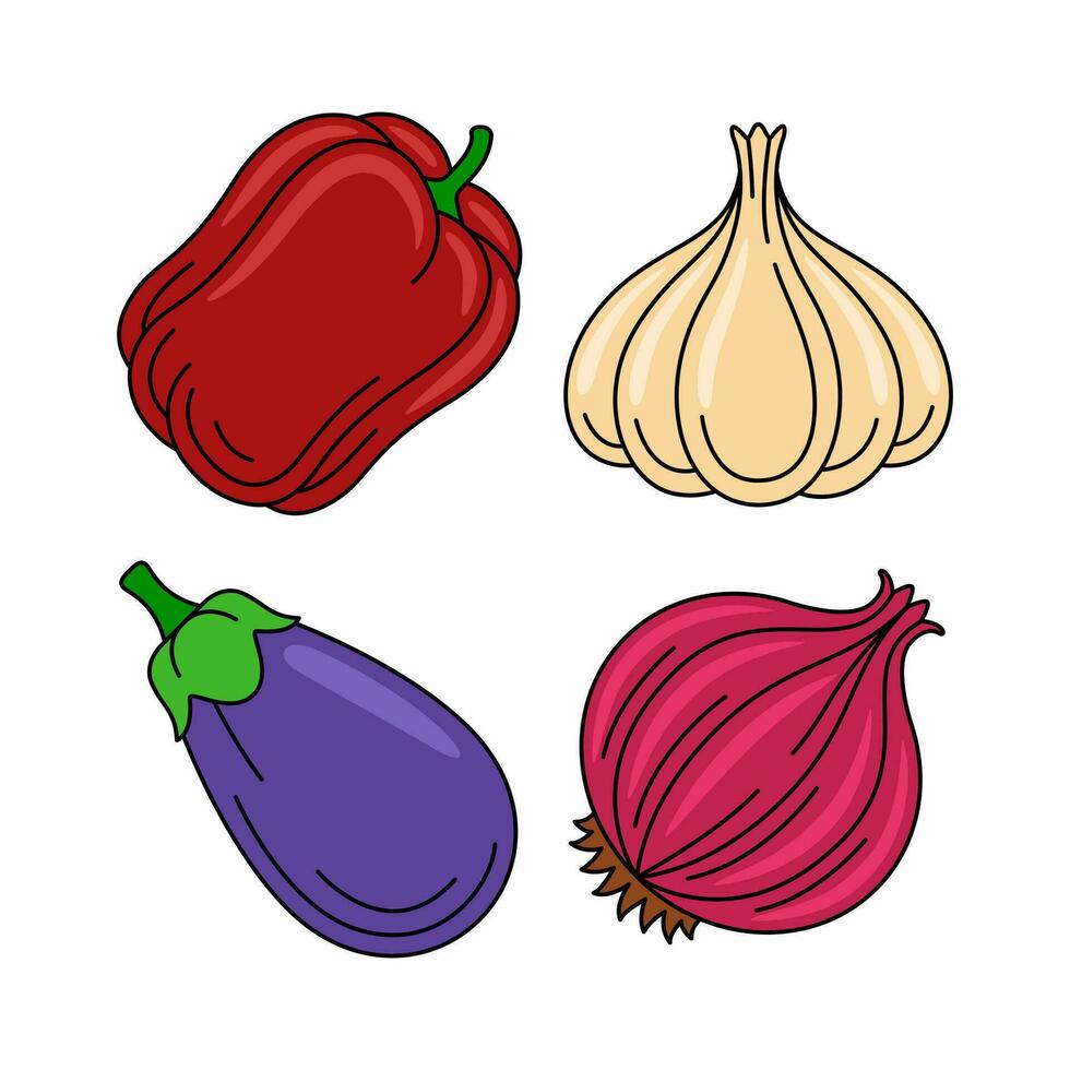 vegetable objects vector illustrations set