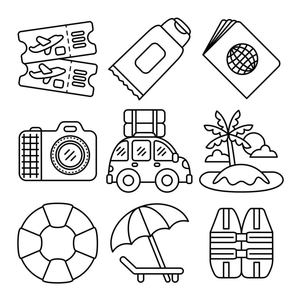 playa viaje objetos vector ilustraciones conjunto