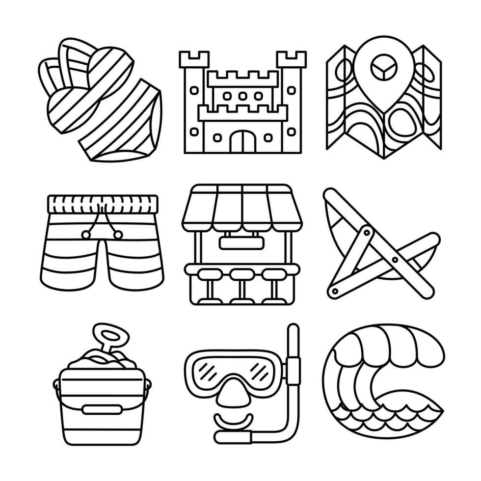 beach travel objects vector illustrations set