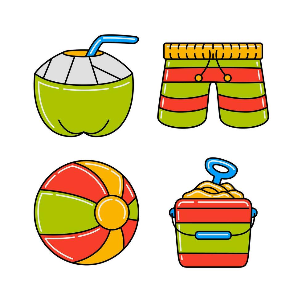 beach travel objects vector illustrations set