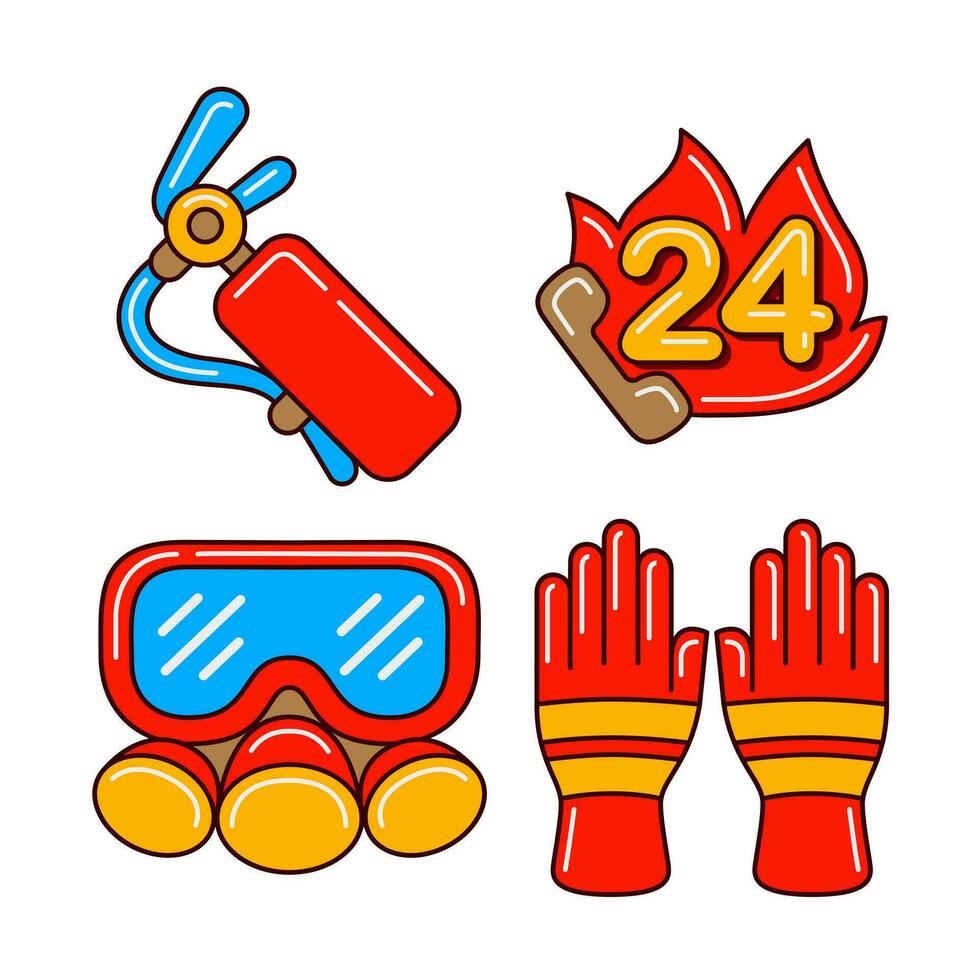 firefighter objects vector illustrations set