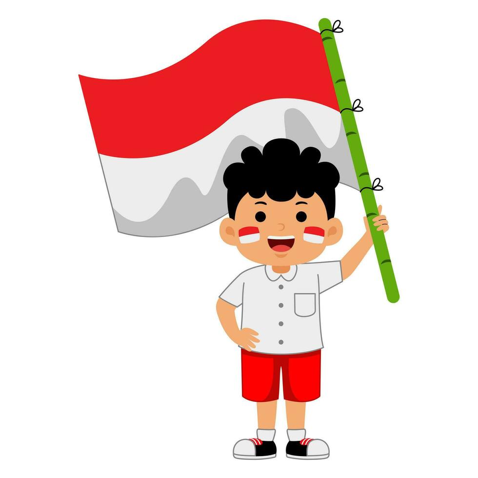 niña niños celebrar Indonesia independencia día vector