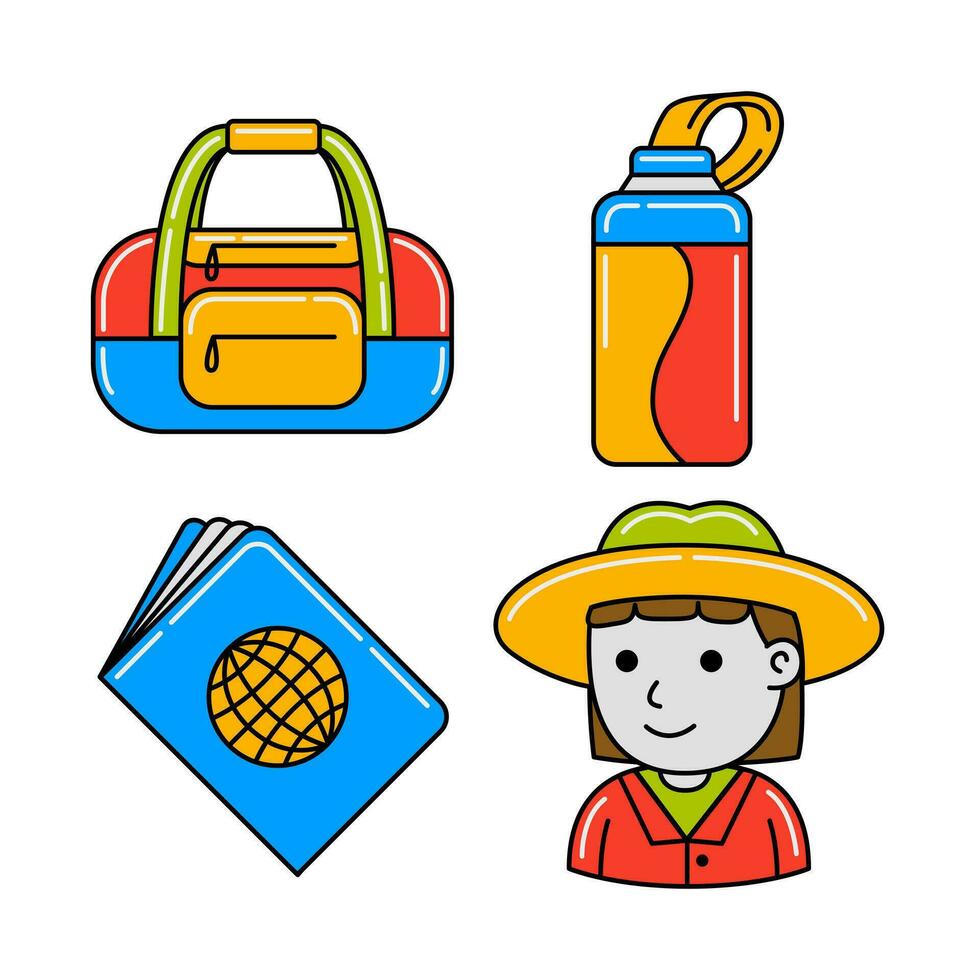 beach travel objects vector illustrations set