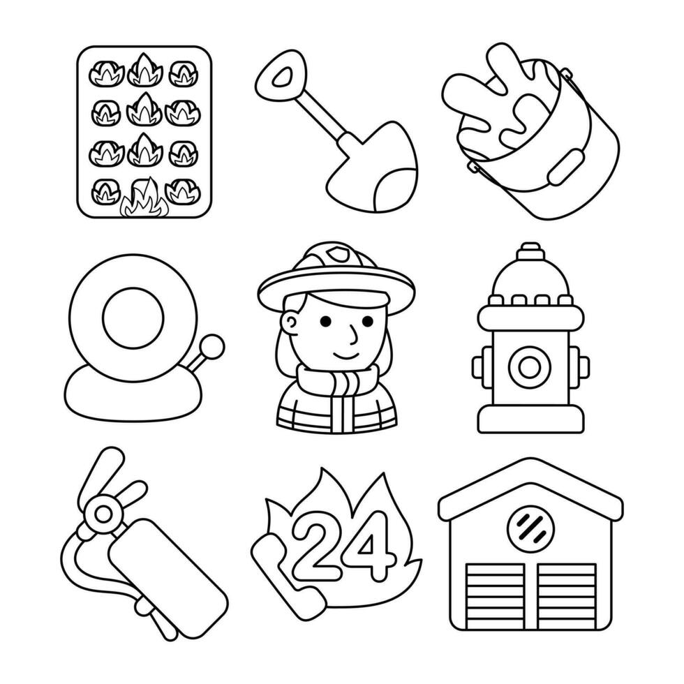 firefighter objects vector illustrations set