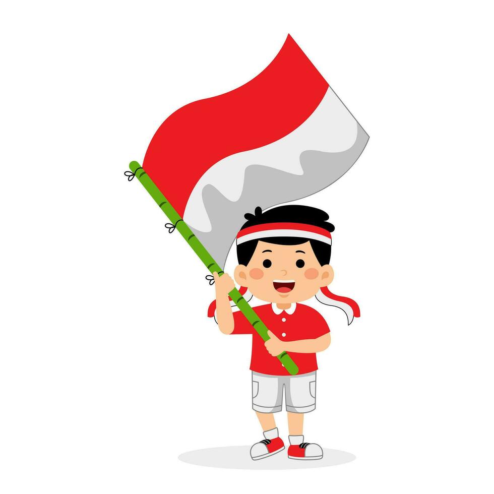 girl kids celebrate Indonesia Independence Day vector