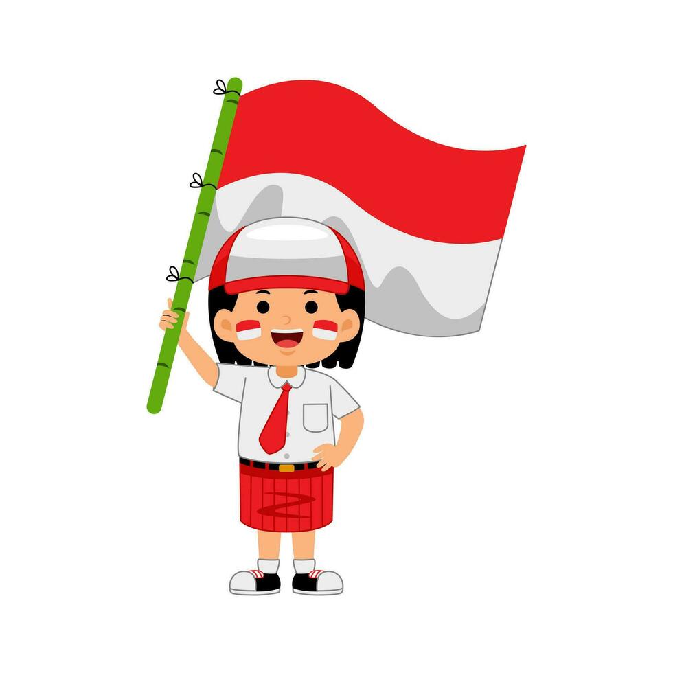 niña niños celebrar Indonesia independencia día vector