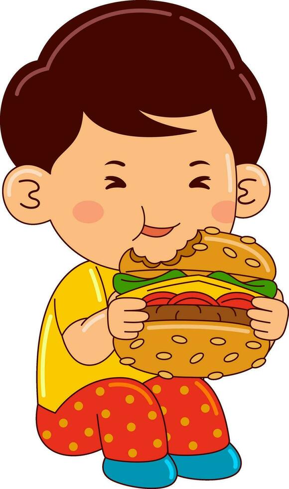 cute boy kids eating vector illustration