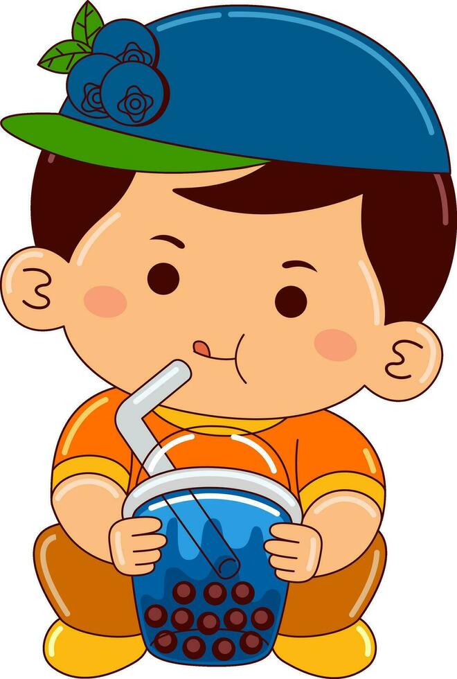chico niños Bebiendo con hielo burbuja vector ilustración