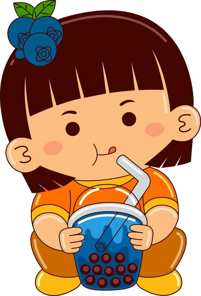 niña niños Bebiendo con hielo burbuja vector ilustración