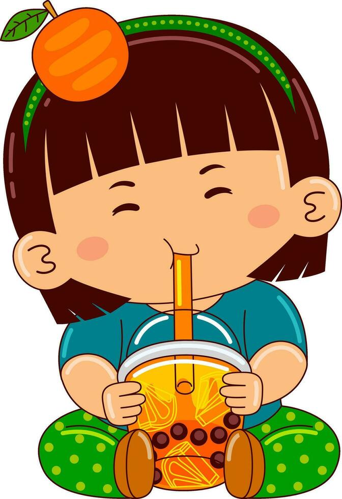 niña niños Bebiendo con hielo burbuja vector ilustración
