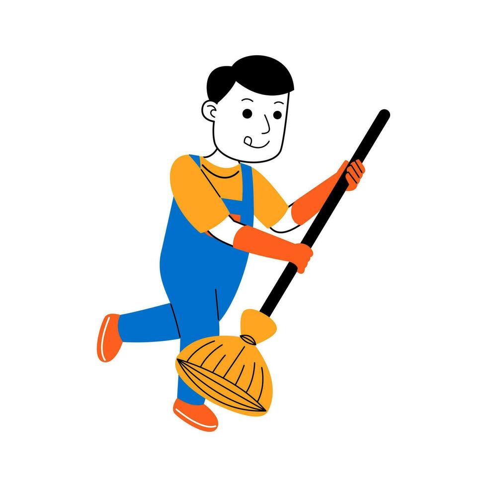 young man house cleaner vector illustration