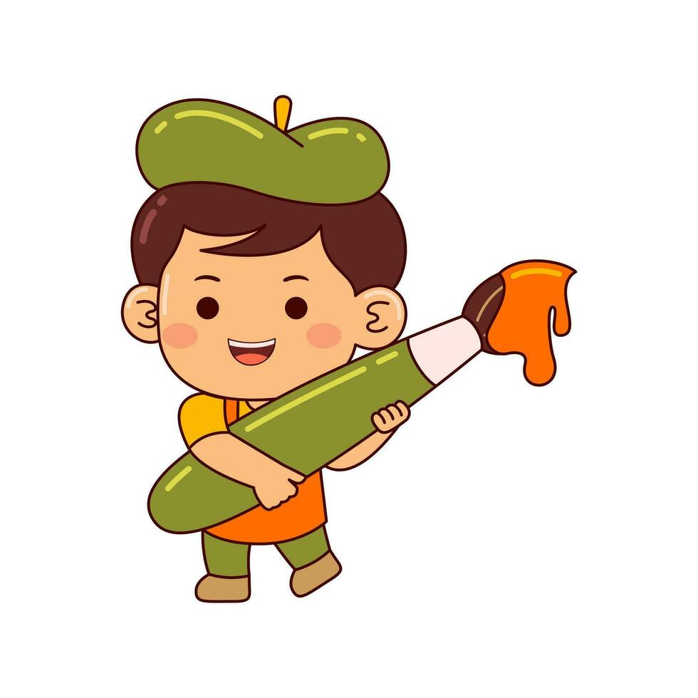 cute artist boy cartoon character vector illustration