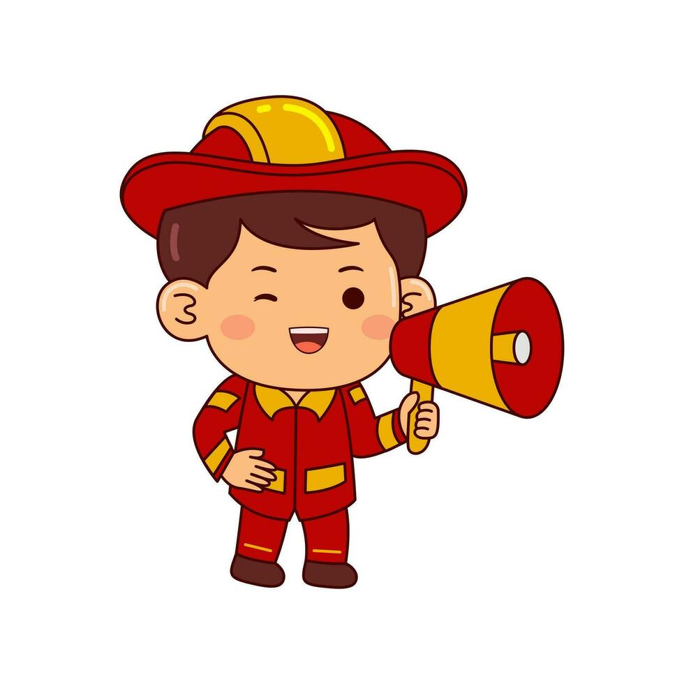 linda bombero chico dibujos animados personaje vector ilustración