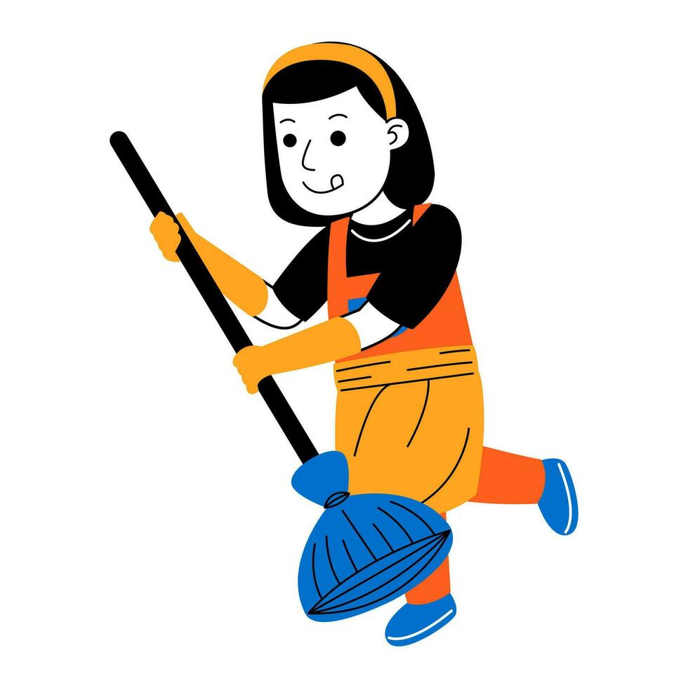 young woman house cleaner vector illustration