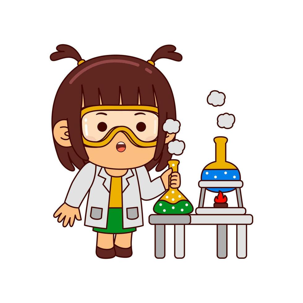 cute scientist girl cartoon character vector illustration