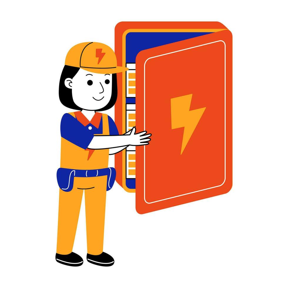 young woman electrician vector illustration