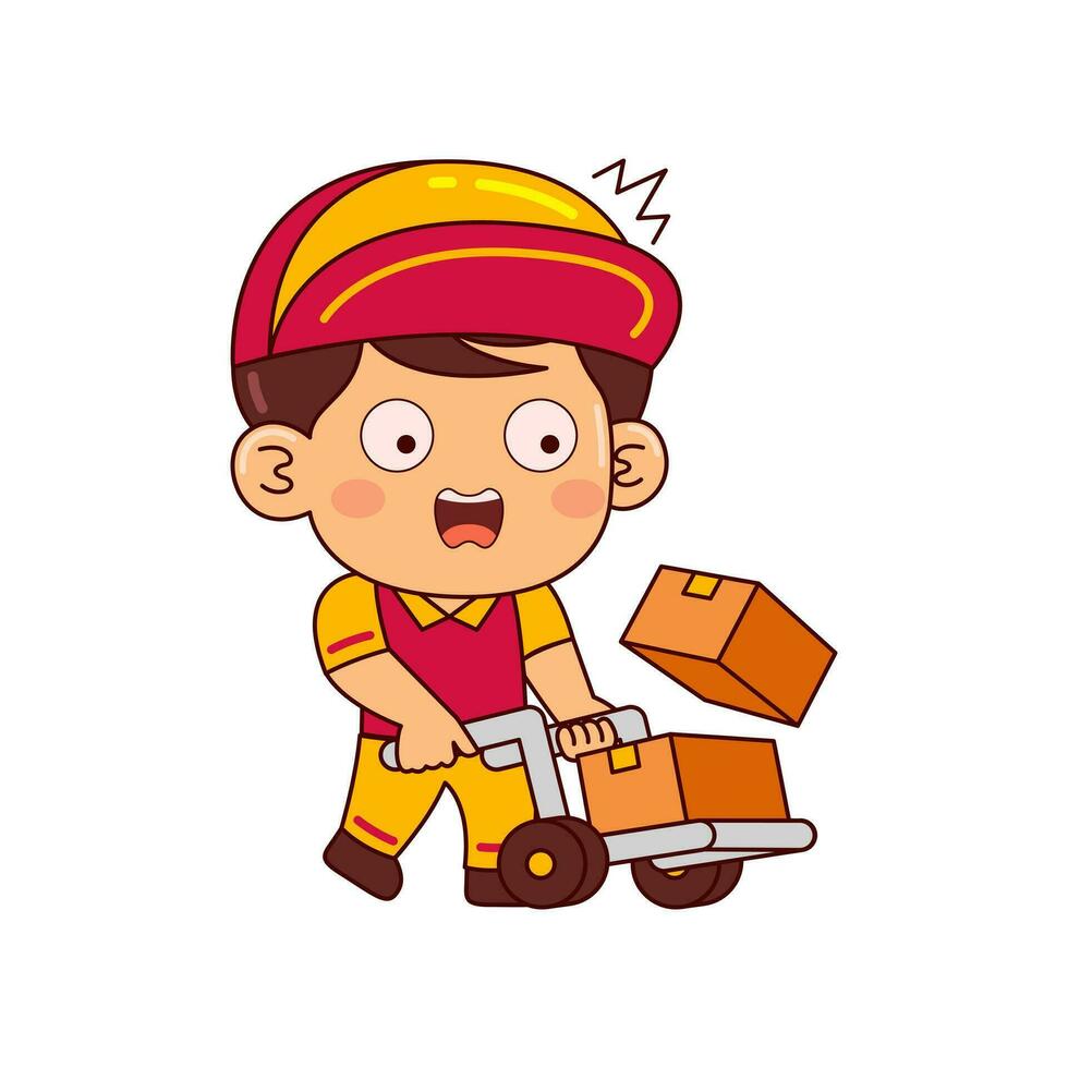 cute courier boy cartoon character vector illustration