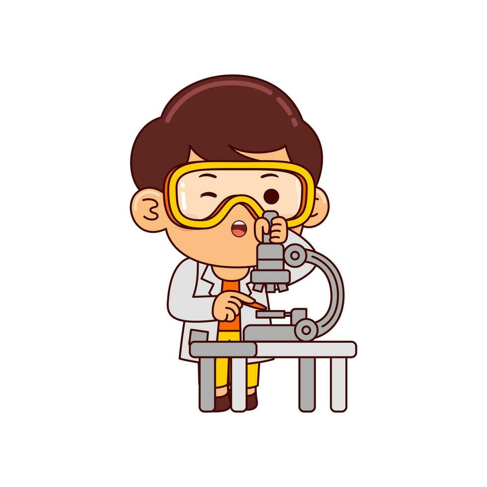 cute scientist boy cartoon character vector illustration