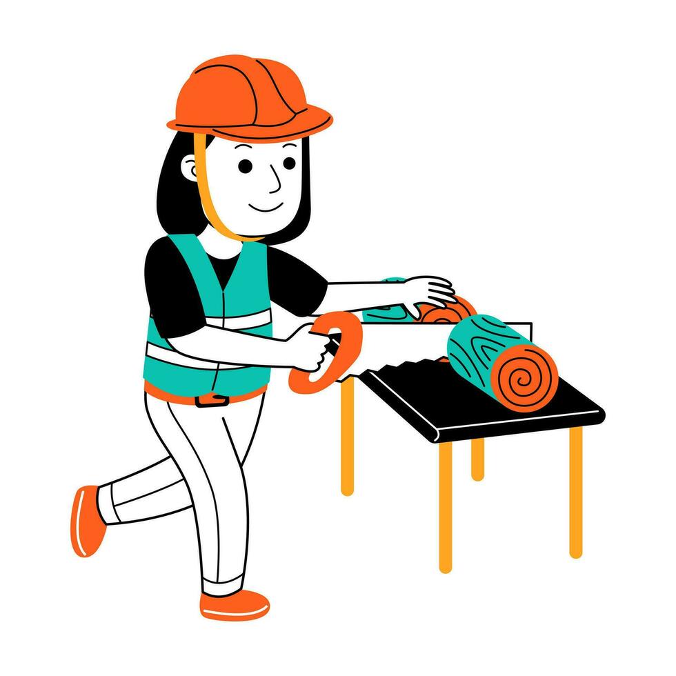 joven mujer constructor vector ilustración