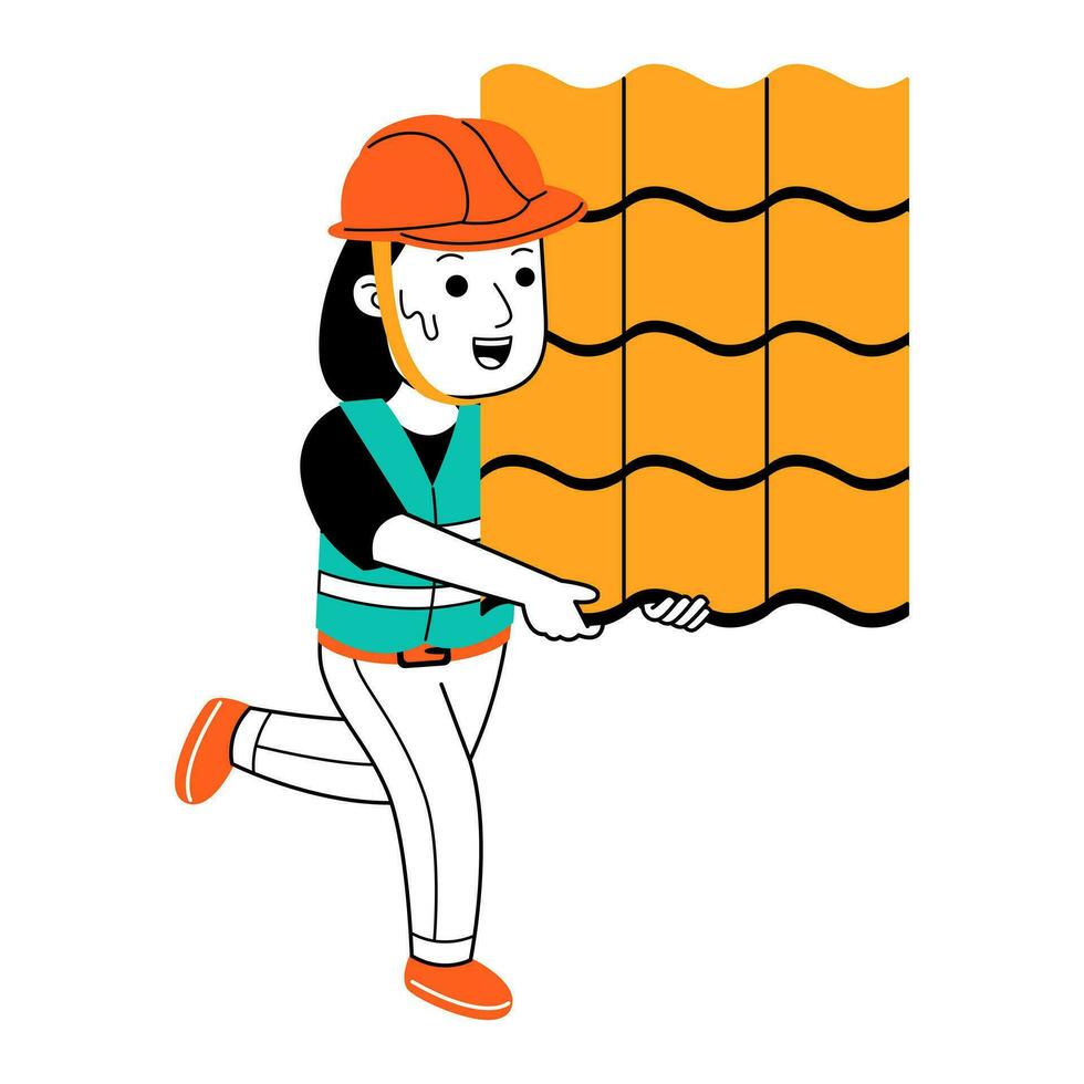 young woman builder vector illustration