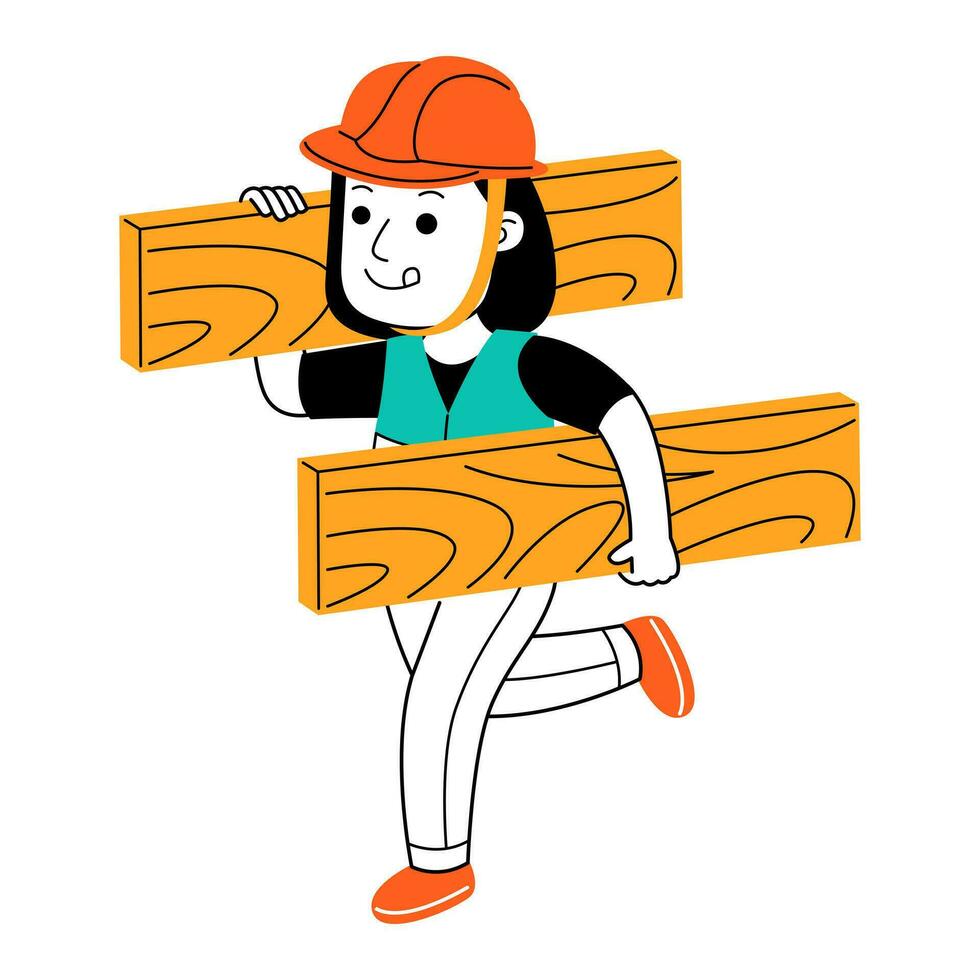 young woman builder vector illustration