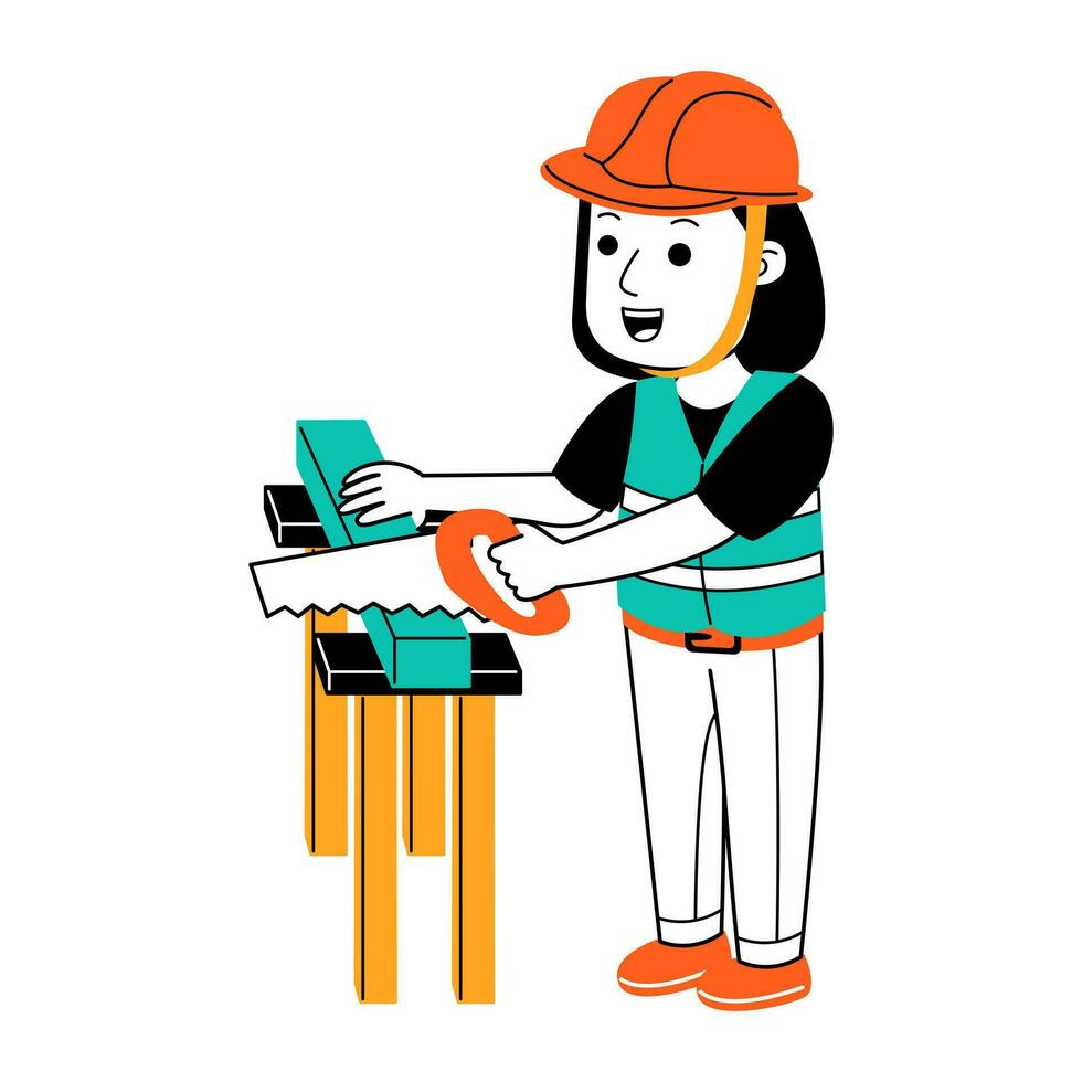 young woman builder vector illustration