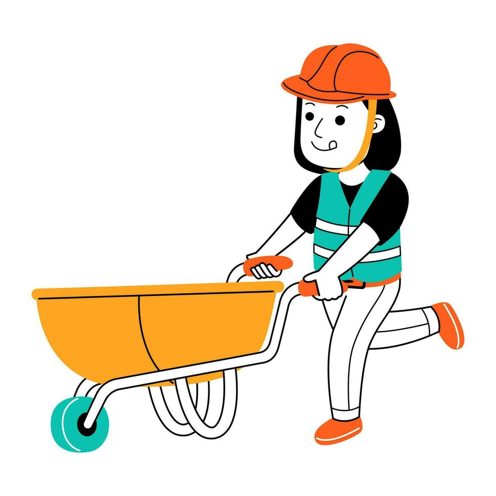 young woman builder vector illustration