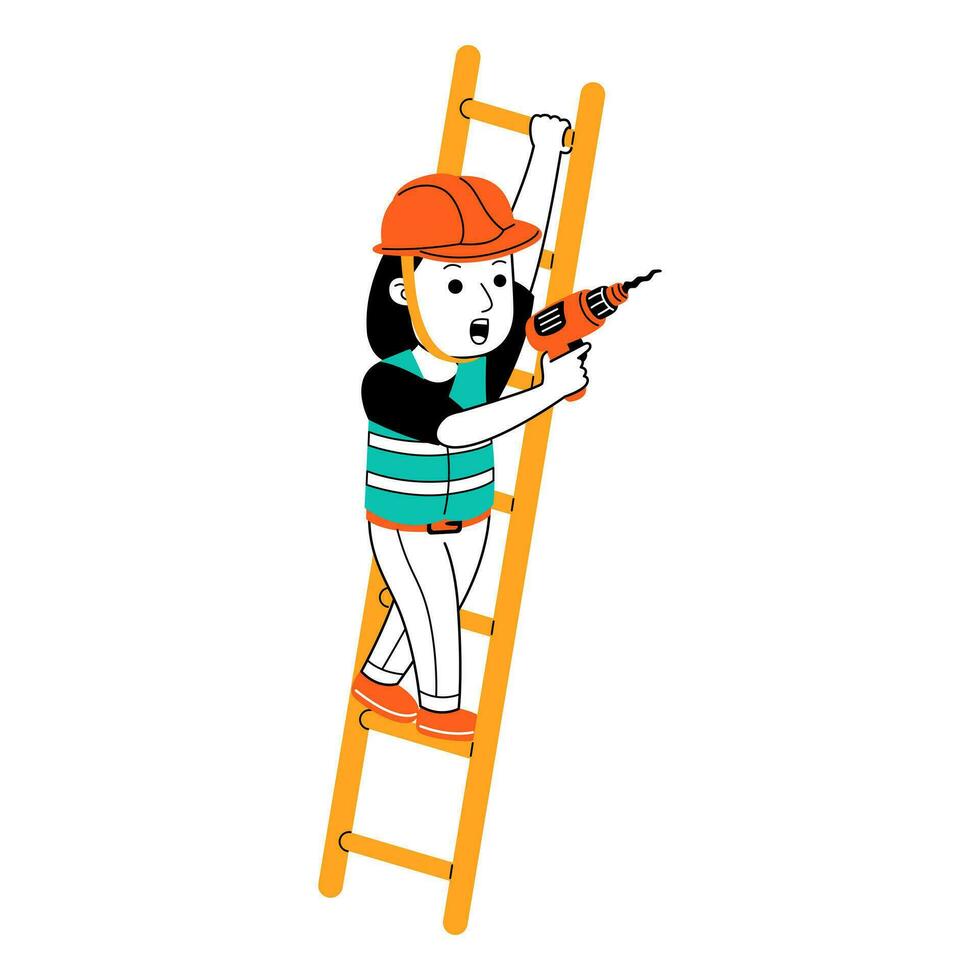 joven mujer constructor vector ilustración