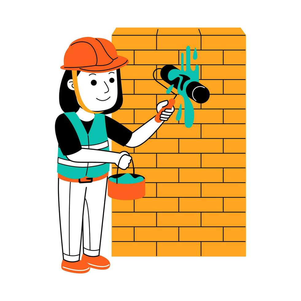 young woman builder vector illustration