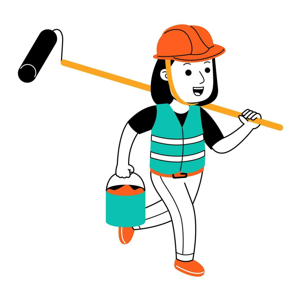 joven mujer constructor vector ilustración