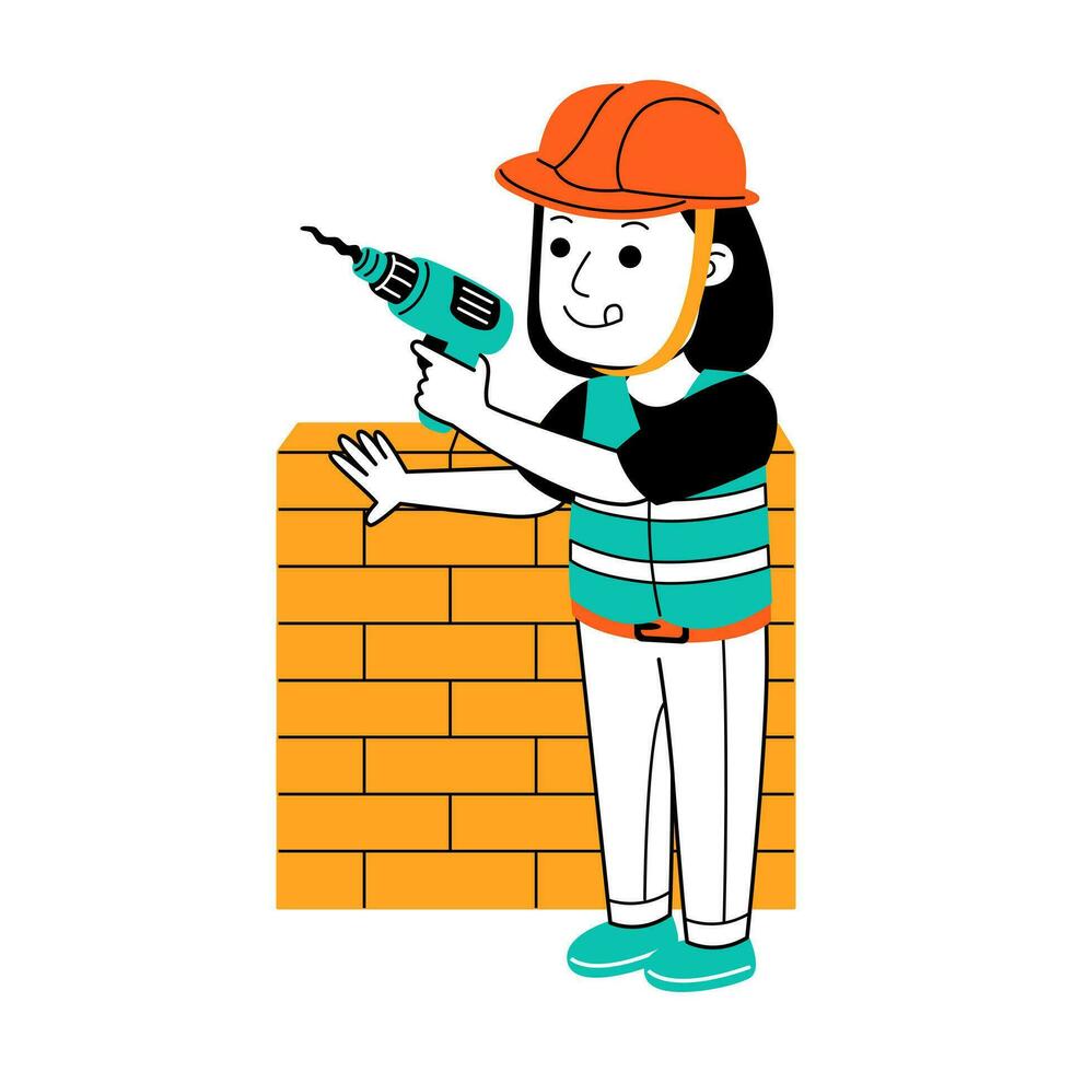 joven mujer constructor vector ilustración