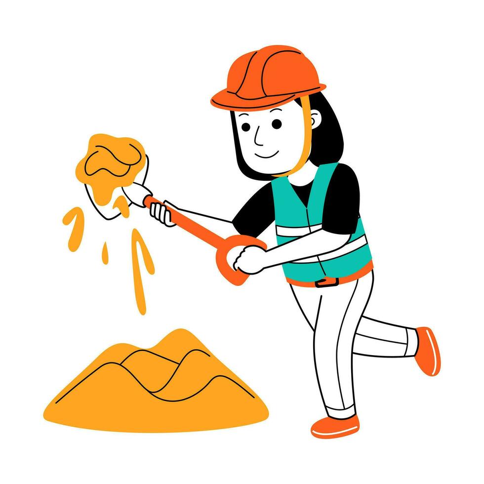 young woman builder vector illustration