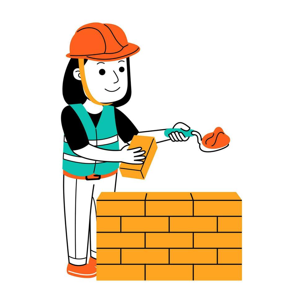 young woman builder vector illustration