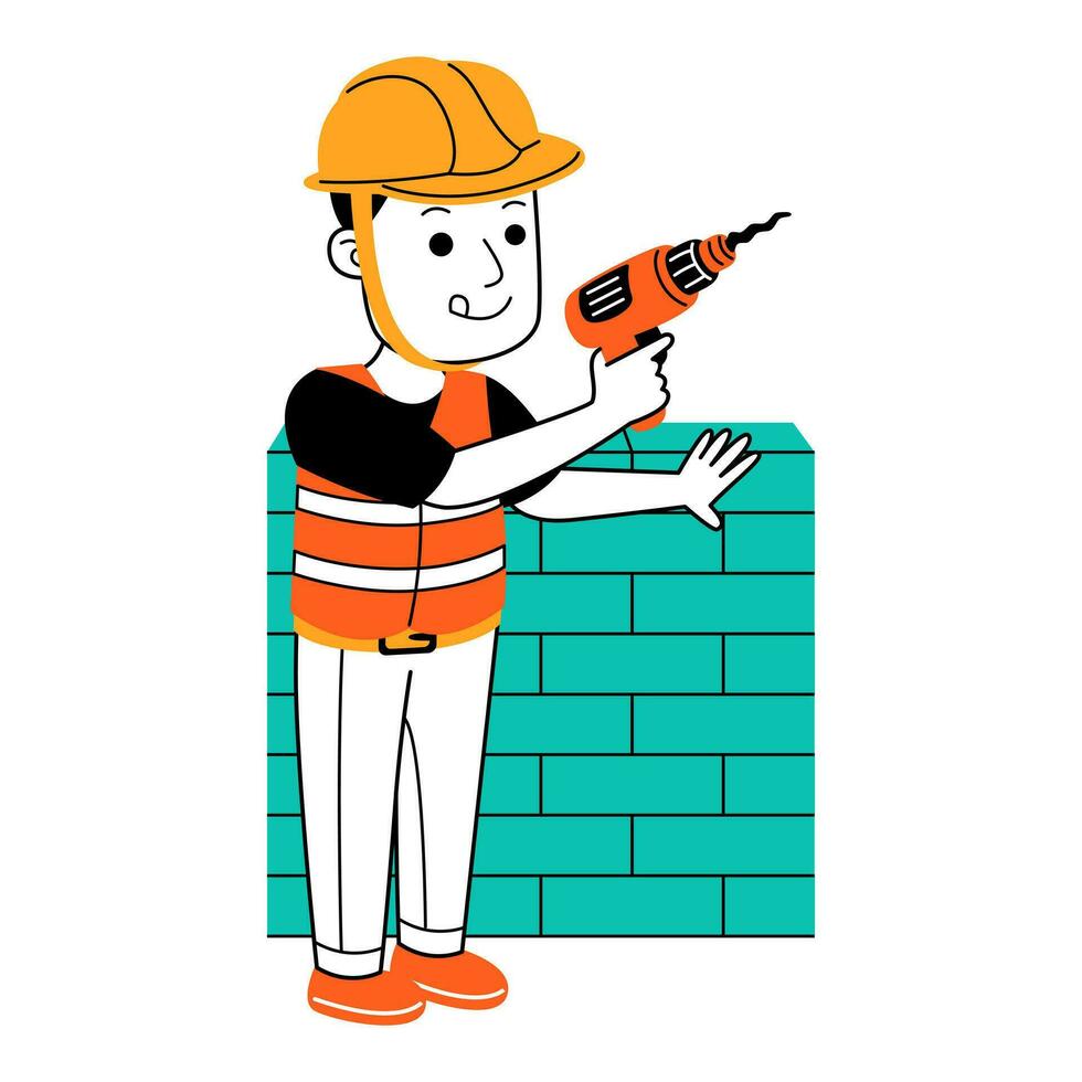 young man builder vector illustration
